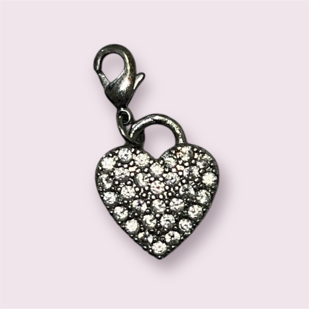 Heart Shaped Pendant With Rhinestones Silver Tone Coquette Cute Metallic